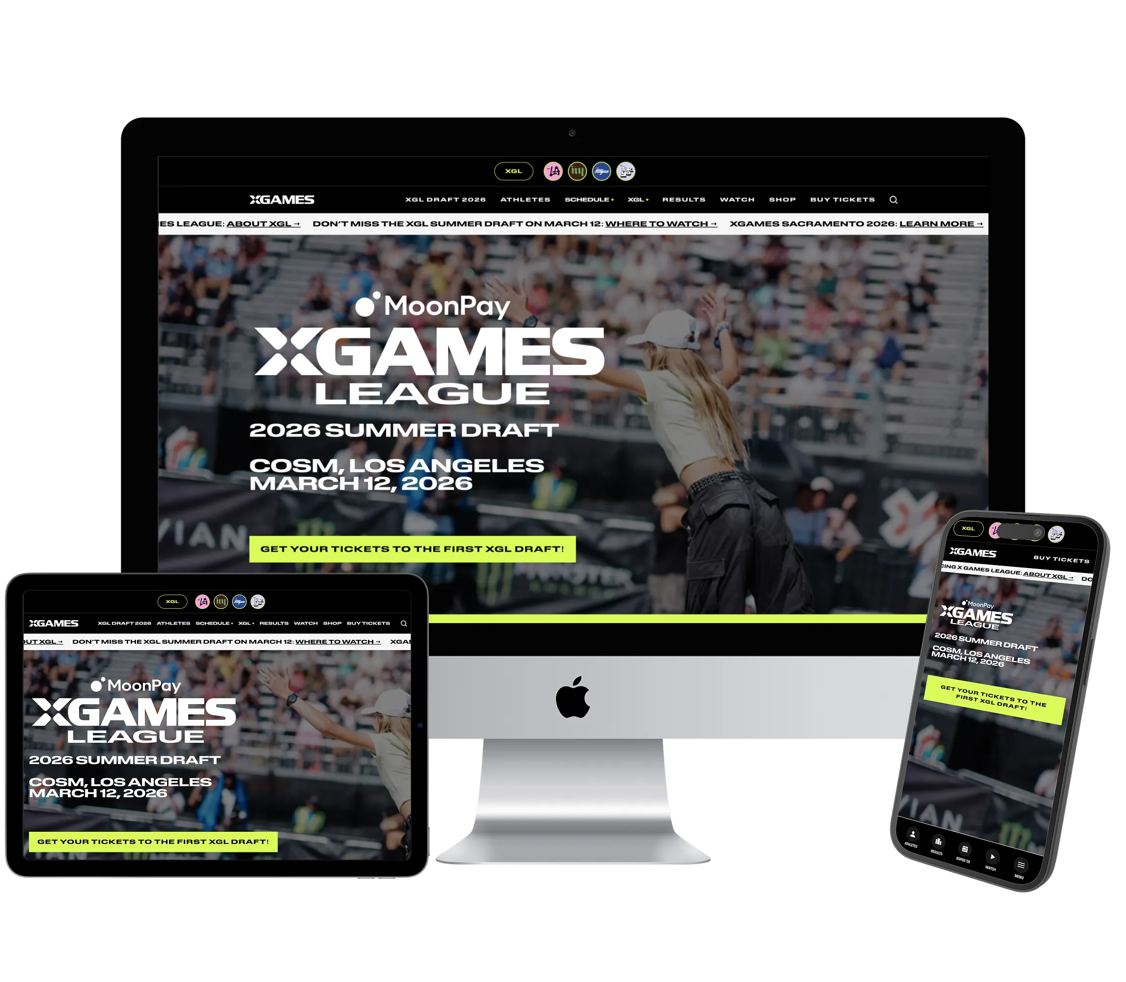 Screenshot of X Games website